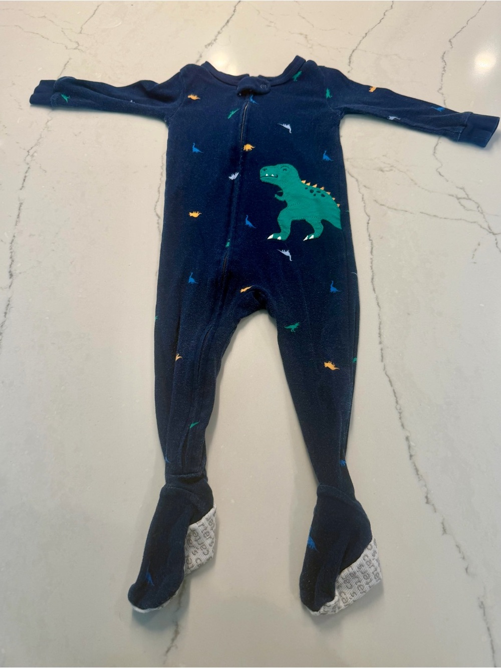 Carter’s 12M- Navy Dino Print Footed One-Piece Pajamas - Kids